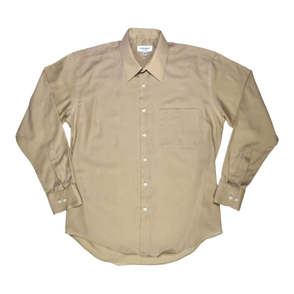 Yves Saint Laurent YSL Mens Dress Shirt L 16/34-35 Tan 90s Early Y2K EVC